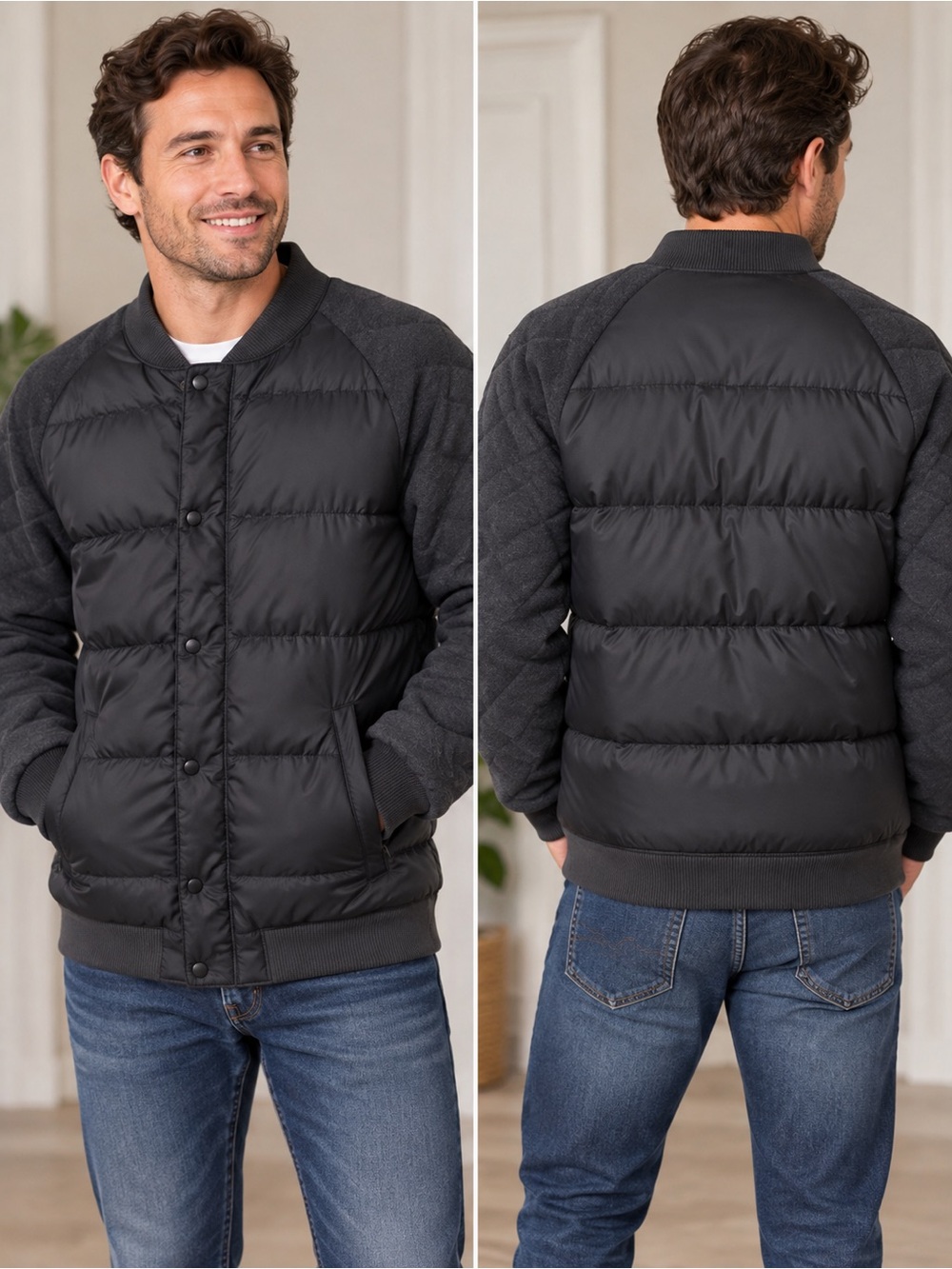 The North Face Black Quilted Puffer Bomber Jacket Size Large